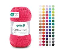 Gründl Laine Cotton Quick unie - Laine fine pour crochet - Fil à tricoter - Fil à crochet - Brillant et doux pour la peau - 100% coton - 1 pelote de 50 g / 125 m - Taille des aiguilles 3-4 - Rouge