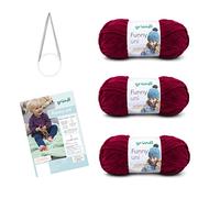 Gründl Laine Funny uni - Laine chenille douce avec aiguille et instructions pour une couverture bébé - 100% polyester - 3 pelotes 100 g / 120 m - Taille d’aiguille 5-6 -Bordeaux