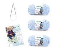 Gründl Laine Funny uni - Laine chenille douce avec aiguille et instructions pour une couverture bébé - 100% polyester - 3 pelotes 100 g / 120 m - Taille d’aiguille 5-6 -bleu pastel