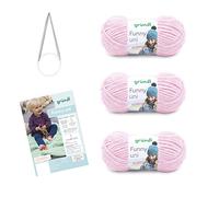 Gründl Laine Funny uni - Laine chenille douce avec aiguille et instructions pour une couverture bébé - 100% polyester - 3 pelotes 100 g / 120 m - Taille d’aiguille 5-6 -rose pastel