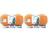 Gründl Laine Funny uni - laine chenille douce pour crocheter - douillette et douce pour la peau - 100% polyester - 1 pelote 100 g / 120 m - taille d’aiguille 5 - 6 - safran (Lot de 2)