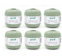 Gründl Laine Häkelgarn 100 - laine fine estivale pour le crochet - brillante et lavable - fil de coton - 100% coton - 6 pelotes 100 g / 566 m - taille d’aiguille 1,5 - 2 - Pistache