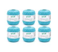 Gründl Laine Häkelgarn 100 - Laine Fine Estivale pour Le Crochet - Brillante et Lavable - Fil de Coton - 100% Coton - 6 pelotes 100 g / 566 m - Taille d’Aiguille 1,5 - 2 - Turquoise