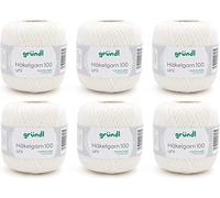 Gründl Laine Häkelgarn 100 - Laine Fine Estivale pour Le Crochet - Brillante et Lavable - Fil de Coton - 100% Coton - 6 pelotes 100 g / 566 m - Taille d’Aiguille 1,5 - 2 - Crème