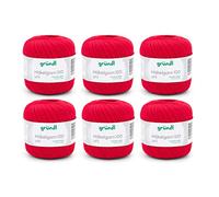 Gründl Laine Häkelgarn 100 (Fil à Crocheter en 100% Coton mercerisé, 100 g / 566 m, Taille d'aiguille : 1,5-2, 6 x 100 g), Rouge de signalisation