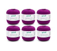 Gründl Laine Häkelgarn 100 - laine fine estivale pour le crochet - brillante et lavable - fil de coton - 100 % coton - 6 pelotes 100 g / 566 m - taille d’aiguille 1,5 - 2 - Pourpre