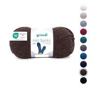 Gründl Laine Hot Socks uni 100 4 fils - Laine à chaussettes pour 1 paire de chaussettes - 75% laine vierge, 25% polyamide - 1 pelote 100 g / 420 m - Taille d’aiguille 2,5-3 - chocolat