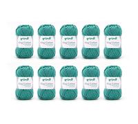 Gründl Laine King Cotton - laine épaisse pour tricoter - fil à crocheter - douce et agréable pour la peau - 55% polyacrylique, 45% coton - 10 pelotes 50 g / 78 m - taille d’aiguille 6-7 - jade