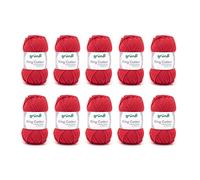 Gründl King Cotton (fil à tricoter et à crocheter doux et volumineux en 55% polyacrylique et 45% coton, 50 g / 78 m, taille des aiguilles : 6-7, 10 x 50 g), rouge