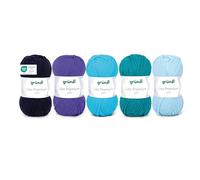Gründl Laine Lisa Premium uni - Fil pour tricoter - Fil à crocheter - Doux et agréable pour la peau - 100% polyacrylique 5 pelotes 50 g / 133 m - Taille d’aiguille 3,5-4,5 -Bleu Marine-Turquoise
