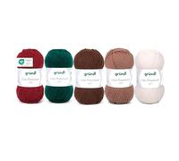 Gründl Laine Lisa Premium uni - Fil pour tricoter - Fil à crocheter - Doux et agréable pour la peau - 100% polyacrylique 5 pelotes 50 g / 133 m - Taille d’aiguille 3,5-4,5 -blanc-marron-bordeaux-vert