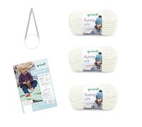 Gründl Laine pour Tricoter Ensemble de Tricot Funny uni (Fil Chenille velouté) 3 x 100 g + Aiguilles 5-6 + Instructions pour Une Couverture pour bébé, crème
