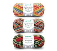 Gründl Trio de laine pour chaussettes - Kit de tricot 3 x 100 g + instructions (français non garanti) - Fil à chaussettes - Doux pour la peau et doux - 75% laine vierge, 25% polyamide - Taille des