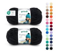 Gründl Wolle Funny uni - laine chenille douce pour le crochet - fil chenille 100% polyester, 2 pelotes (100 g/ 120 m, taille des aiguilles : 5-6) - Noir