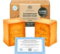 Grüne Valerie Savon d’Alep Original 2 x 200 g, 80% Huile d’Olive et 20% Huile de Laurier, Affiné Plus de 6 Ans, Savon Solide Naturel Artisanal pour Cheveux, Visage, Corps, Douche et Rasage
