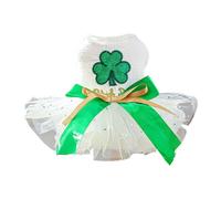 Gruenes Tutu Kleid aus Polyester, Haustierkleid mit Schleife und Kleeblattmotiv - Haustier Artikel, Einsatz fuer kleine Hunde Katzen, praktisch im Alltag, Reise, Pflege oder Zuhause (3)