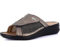 GRÜNLAND Femme DAMI Chausson Confort avec Bande Extensible réglable, Conforma, Semelle intérieure Amovible en liège et Cuir et Coutures Faites Main, Piombo, 35 EU