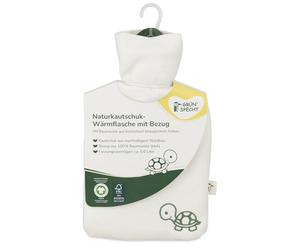 GRÜNSPECHT Bouillotte en caoutchouc naturel avec housse blanche bio 100% coton GOTS pour enfants et adultes (644-00)