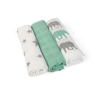 Grünspecht Lot de 6 Chiffons de Toilette/Toilette, 30 x 30 cm, en 100% Coton, sans azurant Optique, Doux pour la Peau et Absorbant, Vert, étoiles, éléphants (1500-V4)