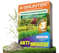 GRÜNTEK Anti-Stress Engrais Gazon Été Automne Hiver NPK 15-5-24 - Engrais Pelouse Longue Durée 3 Mois, Protection Chaleur Sécheresse Gel - Engrais Universel Jardin Tomate Fraisier Rosier (5 kg)