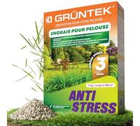 GRÜNTEK Anti-Stress Engrais Gazon Été Automne Hiver NPK 15-5-24 - Engrais Pelouse Longue Durée 3 Mois, Protection Chaleur Sécheresse Gel - Engrais Universel Jardin Tomate Fraisier Rosier - 5 kg