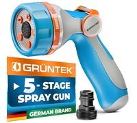 GRÜNTEK Pistolet Pulvérisateur de Tuyau d'Arrosage em Métal Ultra Léger avec 5 Jets - Douchette de Jardin avec poignée ergonomique et contrôle confortable du pouce