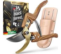 GRÜNTEK Sécateur de Jardin Professionnel avec Étui en Cuir. Outil de Jardin professionnel. Idée Cadeaux Homme. Poignée Ergonomique en Design Bois Naturel. Sécateur Black Forest édition
