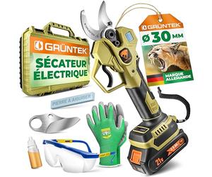 GRÜNTEK Secateur Electrique Sans Fil Professionnel Ø 30 mm, Secateur de