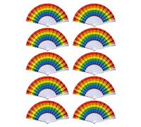 Gruita 10 Pièces Arc-en-Ciel Fan Pride Ventilateurs Portatifs Pliants Accessoires Gay Pride Accessoires Arc-en-Ciel Décorations Mois de la Fierté