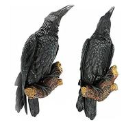 Gruita 2PCS Corbeau RéSine Statue Oiseau Corbeau Sculpture ExtéRieur Corbeaux Halloweens DéCor pour Jardin Cour DéCoration Animale