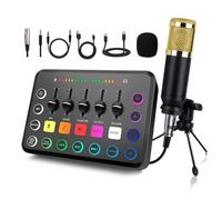 Gruita Audio Mixer Studio 48V F11 Live Sound Carte Mixer à 5 Canaux pour Le Streaming Ensemble pour Le Streaming