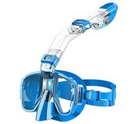 Gruita Ensemble de Masque de PlongéE Pliable avec Masque de PlongéE avec SystèMe de Dessus Sec et Support de CaméRa, éQuipement de PlongéE en ApnéE Professionnel Anti-BuéE-Bleu