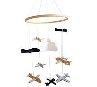 Gruita Lit de Mobile pour Avions et DéCoration de Chambre D'Enfant Nuage Gris et Blanc, Bleu Marine, Beige Lit de Mobile pour GarçOn