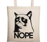 Grumpy Cat Angry Nope Sac fourre-tout en coton écologique naturel Beige
