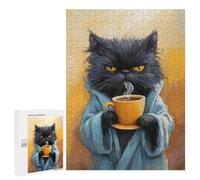 Grumpy Cat in Robe with Coffee Cup Puzzle 1000 Pièces Educa Jouet en Bois Cadeau Unique Décoration Intérieure Jeu Éducatif Challenge Toy Adultes Et Enfants À Partir De 14 Ans 500 PCS