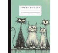 Grumpy Cats Composition Notebook | Funny Black Cats on Mint Green | 7.5x9.25 in | 110 Pages | College Ruled Lines