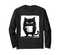Grumpy Coffee Cat Caffeine Addict Morning Humour Art Manche Longue