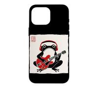 Grumpy Frog Guitariste Rock Musique Japonaise Art sur Bois Coque pour iPhone 16 Pro Max