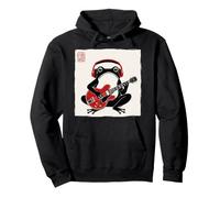 Grumpy Frog Guitariste Rock Musique Japonaise Art sur Bois Sweat à Capuche