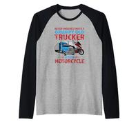 Grumpy Old Trucker with Motorcycle Funny Trucking Driver Manche Raglan