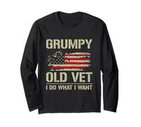 Grumpy Old Vet I Do What I Want Rétro Veteran USA Drapeau Manche Longue