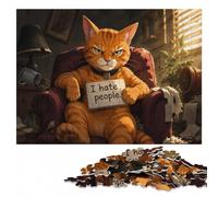 Grumpy Orange Cat Sign Puzzle en Bois 300 pièces, Activité Intérieure | Un moment puzzle à partager - une organisation simple du motif pendant une soirée calme.
