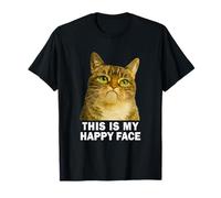 Grumpy Tabby Cat This is My Happy Face Funny Weird Cat Meme T-Shirt