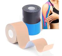 Grunda- 3 Rouleaux Bande de kinésiologie, strap sport 5 m x 5 cm, Tape Kinesiologie, strapping Résistante tape kinesiologie Résiste à l'eau et dure jusqu'à 7 jours (noir x bleu x Beige)
