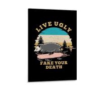 Grundaf Impression sur toile rétro « Live Ugly Fake Your Death » - Décoration murale vintage pour bureau, maison, bar - 50 x 75 cm