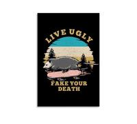 Grundaf Impression sur toile rétro « Live Ugly Fake Your Death » - Décoration murale vintage pour bureau, maison, bar - 60 x 90 cm
