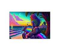Grundaf Poster Rebel Ride by The Ocean sur toile pour bureau, maison, bar - 60 x 90 cm