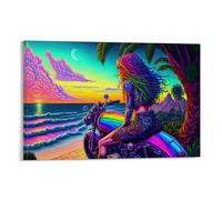 Grundaf Poster Rebel Ride by The Ocean sur toile pour bureau, maison, bar - 60 x 90 cm