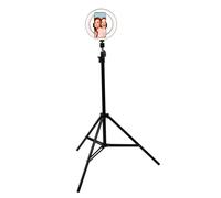 Grundig Anneau lumineux selfie 20 cm – trépied réglable 210 cm – 80 LED – 3 niveaux – USB – Noir