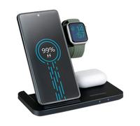 Grundig Chargeur 3-en-1 sans Fil - Chargeur Induction Iphone et Samsung - Station de Charge Apple pour iPhone, Apple Watch, Écouteurs - Support iPhone Bureau Pliable